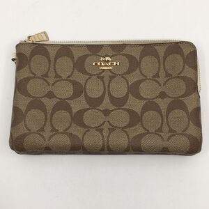 Coach Double Zip Coated Canvas Signature C Wallet Wristlet Pouch Style F16109